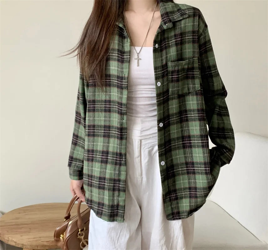 Women's Plaid Button Down Shirt Jacket– Long Sleeve Casual Check Top