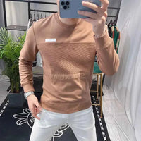 Men's 100% Cotton Long Sleeve Sweatshirt – Round Neck Aesthetic Pullover Tee