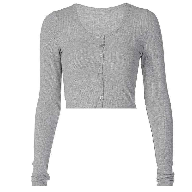 Women's Long Sleeve Crop T-Shirt – Slim Fit Single Breasted Streetwear Top