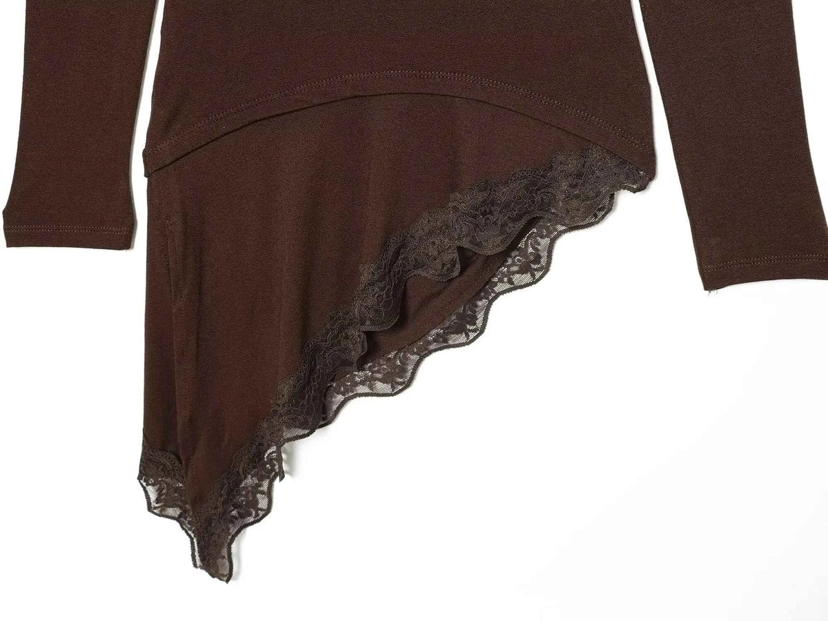 Women's lace hem long sleeve t-shirt – Elegant Casual Top with Feminine Detail
