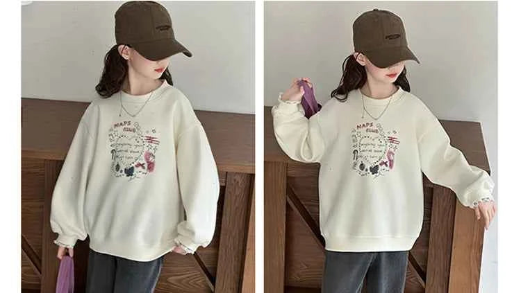 Girls Heart Pearl Sweatshirt – Kids Long Sleeve Casual Fashion Hoodie