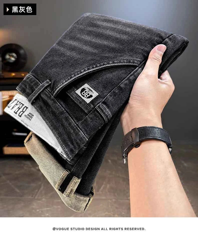 Men's Belted Straight Stretch Jeans – Korean Fashion Casual Denim Pants