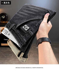 Men's Belted Straight Stretch Jeans – Korean Fashion Casual Denim Pants