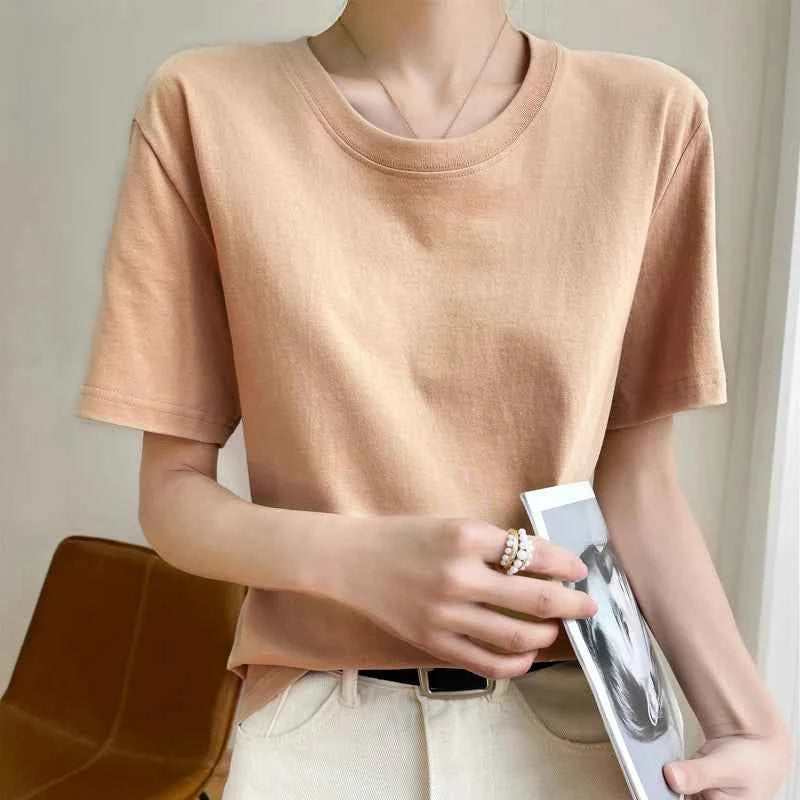Women's Loose Cotton O-Neck T-Shirt – Casual Summer Short Sleeve Tee