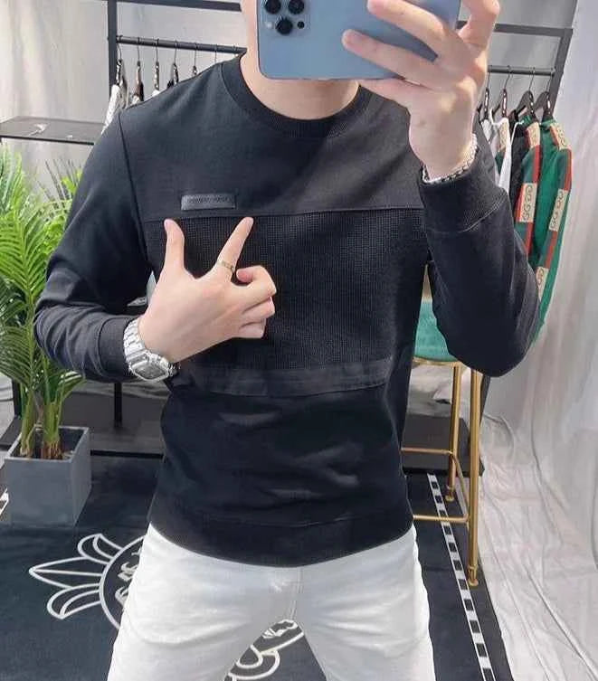 Men's 100% Cotton Long Sleeve Sweatshirt – Round Neck Aesthetic Pullover Tee