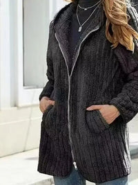 Women's Plus Size Teddy Zip Coat – Warm Hooded Winter Jacket with Pockets