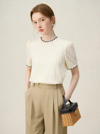 Women's French Lace Knitted Top – Chic Short Sleeve Summer Shirt 2024