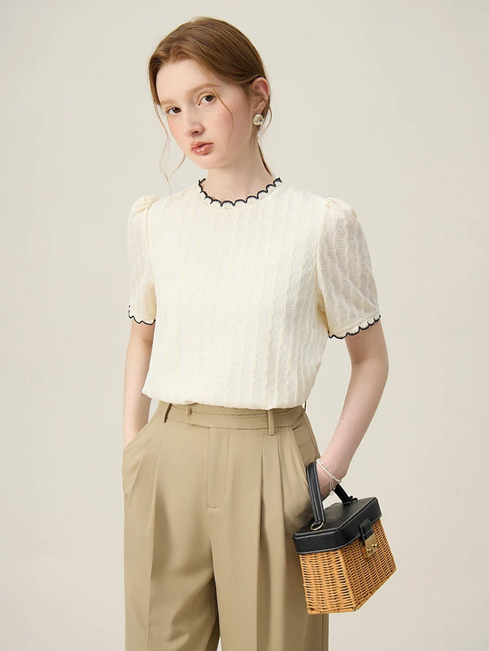 Women's French Lace Knitted Top – Chic Short Sleeve Summer Shirt 2024