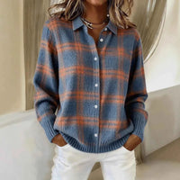 Women's Knitted Lapel Cardigan Top – Solid Color Sweater Shirt 2025