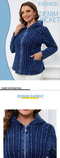 Women's Plus Size Casual Denim Jacket – Loose Fit Long Sleeve Blue Jean Coat