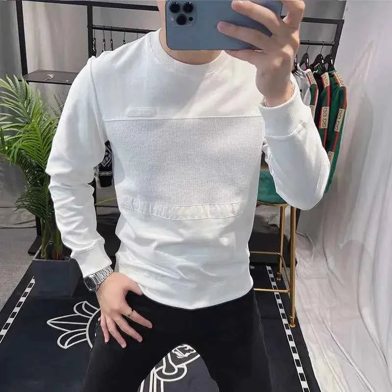 Men's 100% Cotton Long Sleeve Sweatshirt – Round Neck Aesthetic Pullover Tee