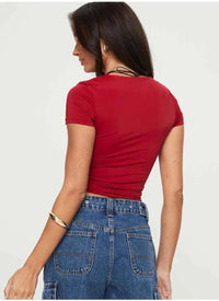 Women's Y2K U-Neck Crop Top – Slim Short Sleeve Casual Tee