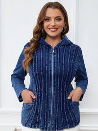 Women's Plus Size Casual Denim Jacket – Loose Fit Long Sleeve Blue Jean Coat