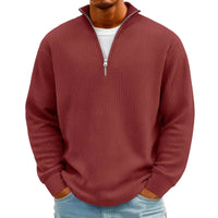 Men's Waffle Long Sleeve Polo T-Shirt – Casual Loose Fit Zipper Collar Sweatshirt