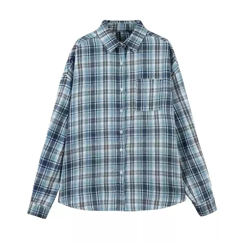 Women's Plaid Button Down Shirt Jacket– Long Sleeve Casual Check Top