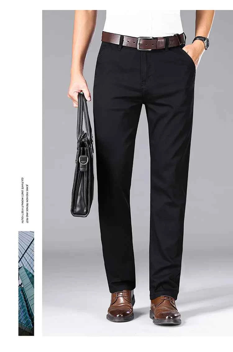 Men's Black Stretch Straight Jeans – Thin Breathable Business Casual Pants