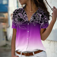 Women's Floral Gradient Tie-Dye Blouse – 3D Flower Short Sleeve Summer Top