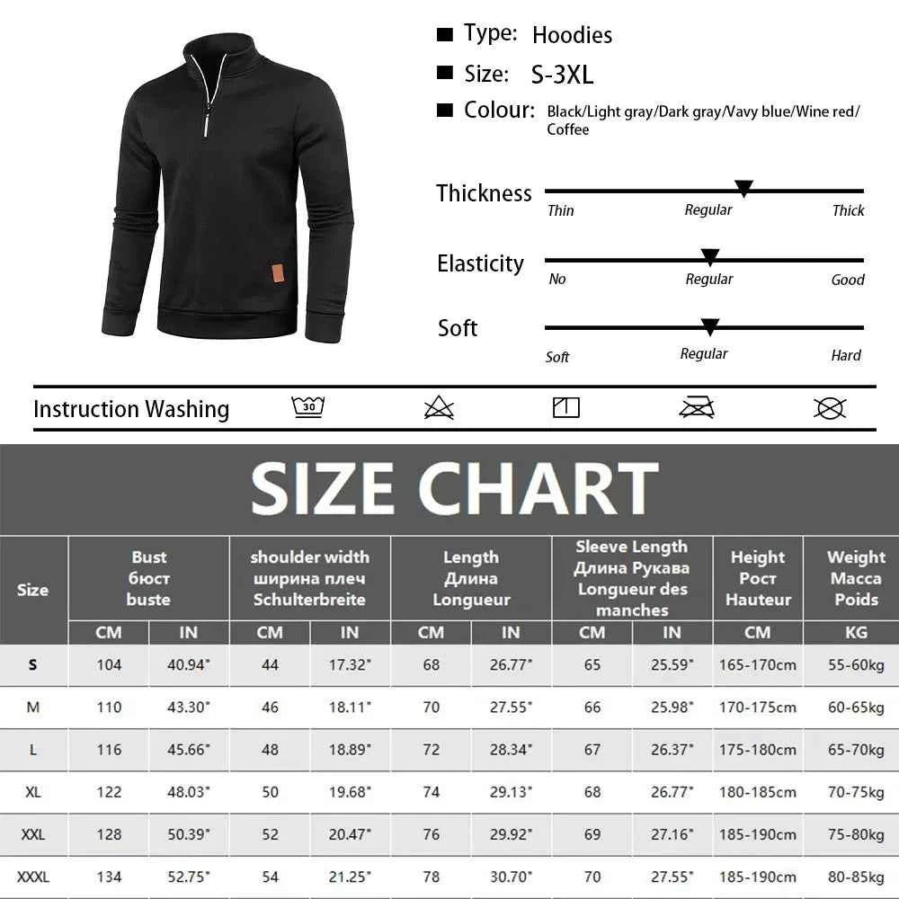 Men's Half Zipper Turtleneck Sweatshirt – Thick Pullover Turtleneck Autumn Outdoor Solid Color Top