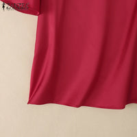 Women's Satin Office Blouse – Elegant Short Sleeve O-Neck Work Top 2025