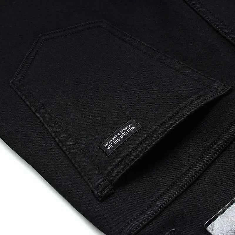 Men's Black Stretch Biker Jeans – Classic Fashion Denim Trousers