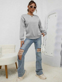 Women's Casual Solid Color Sweatshirt – Loose Fit Crewneck Fashion Pullover