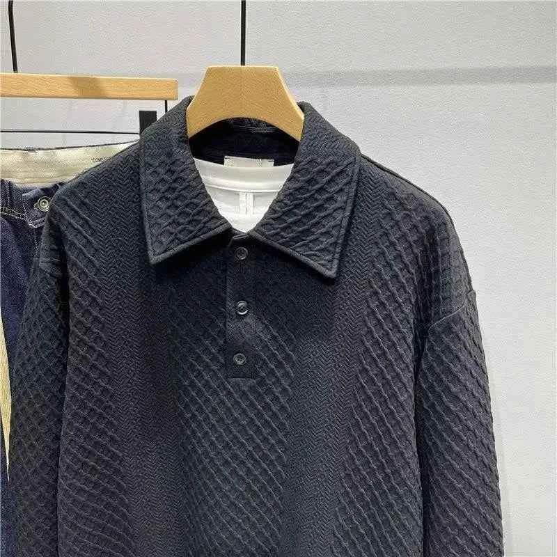 Men's Loose Knitted Polo Sweatshirt – Long Sleeve Early Autumn Casual Pullover