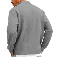 Men's Waffle Long Sleeve Polo T-Shirt – Casual Loose Fit Zipper Collar Sweatshirt