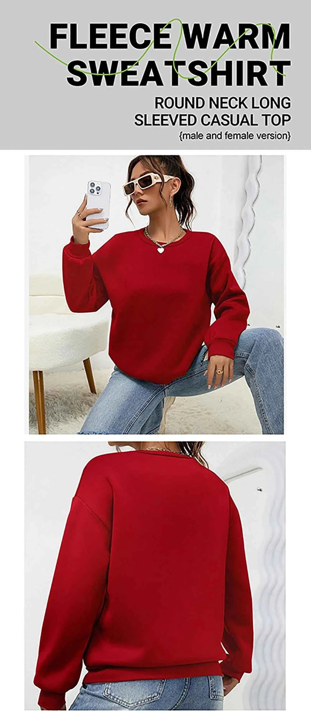 Women's Casual Solid Color Sweatshirt – Loose Fit Crewneck Fashion Pullover