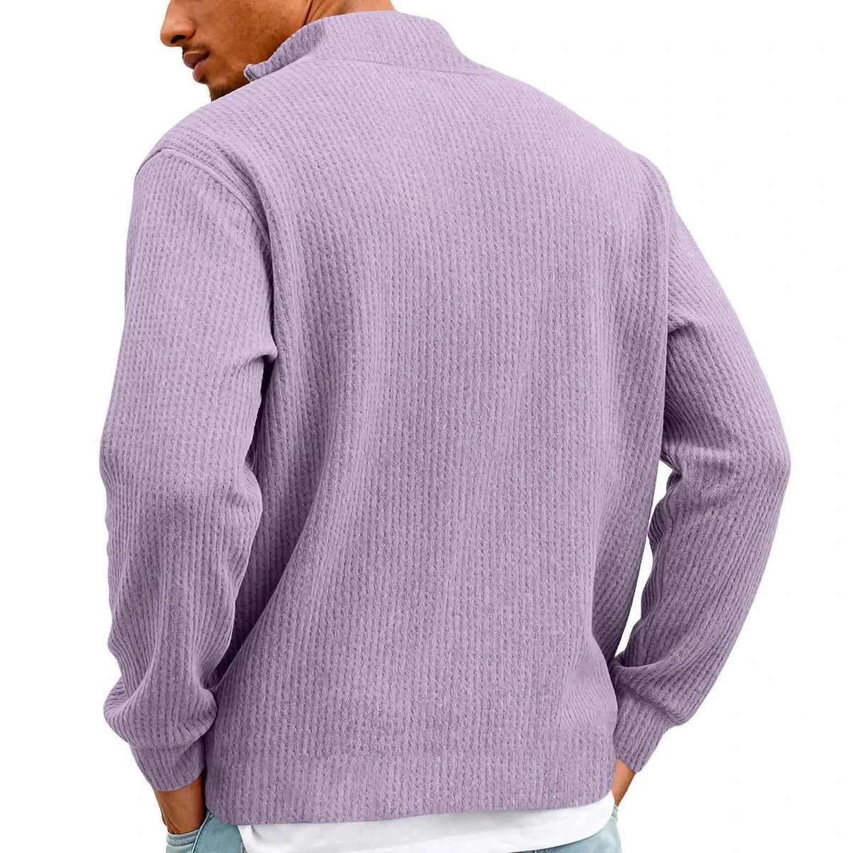 Men's Waffle Long Sleeve Polo T-Shirt – Casual Loose Fit Zipper Collar Sweatshirt