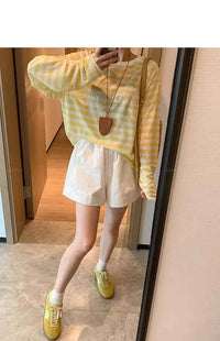 Women's Striped Loose Fit Summer T-Shirt – Trendy Korean Style Sun-Proof Summer Top