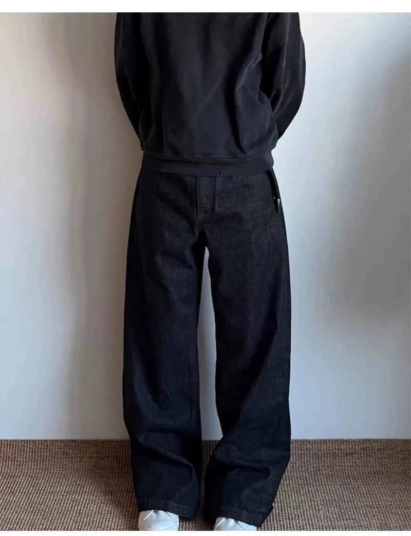 Men's Black Red Selvedge Jeans – Raw Denim Wide Leg Micro Flare Pants