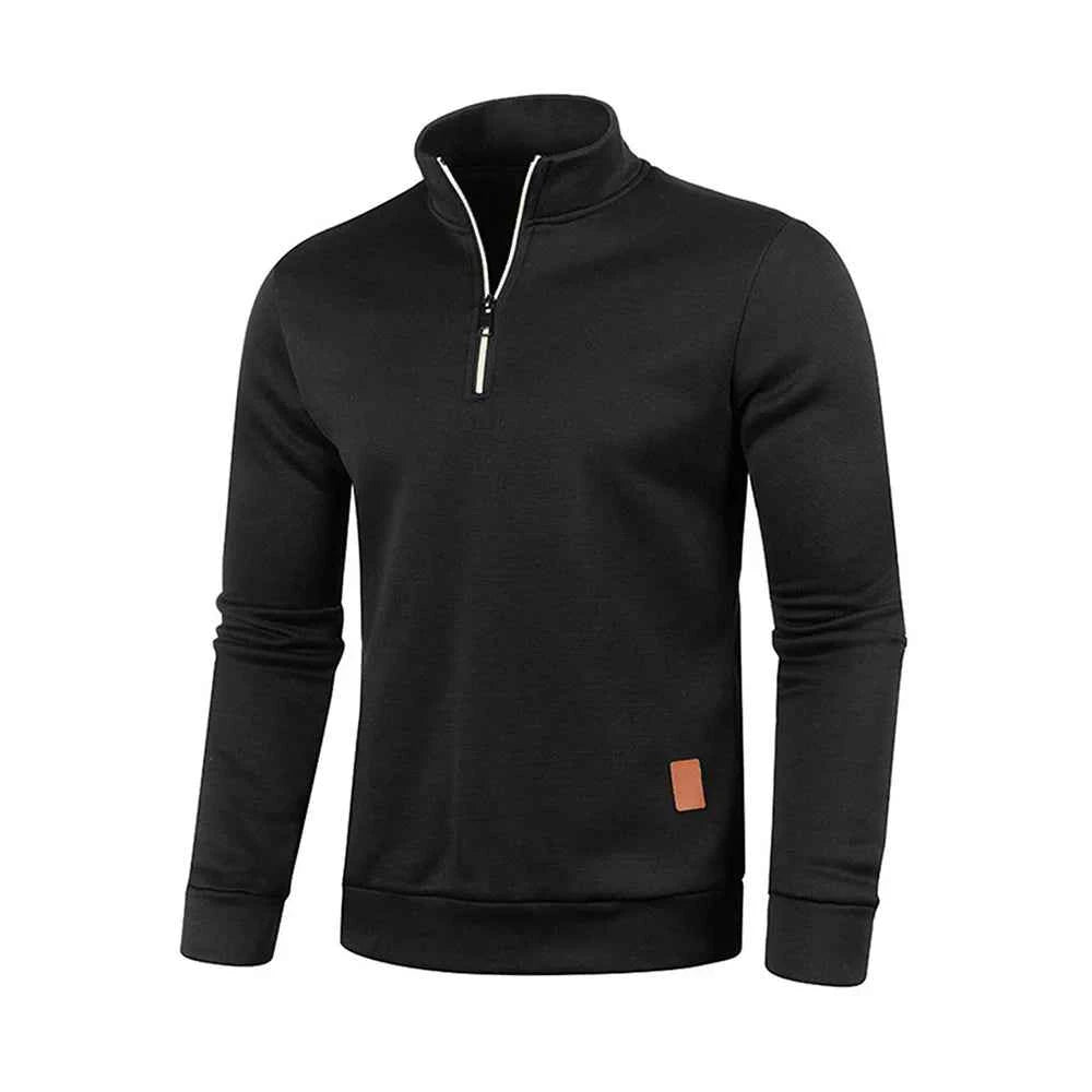 Men's Half Zipper Turtleneck Sweatshirt – Thick Pullover Turtleneck Autumn Outdoor Solid Color Top