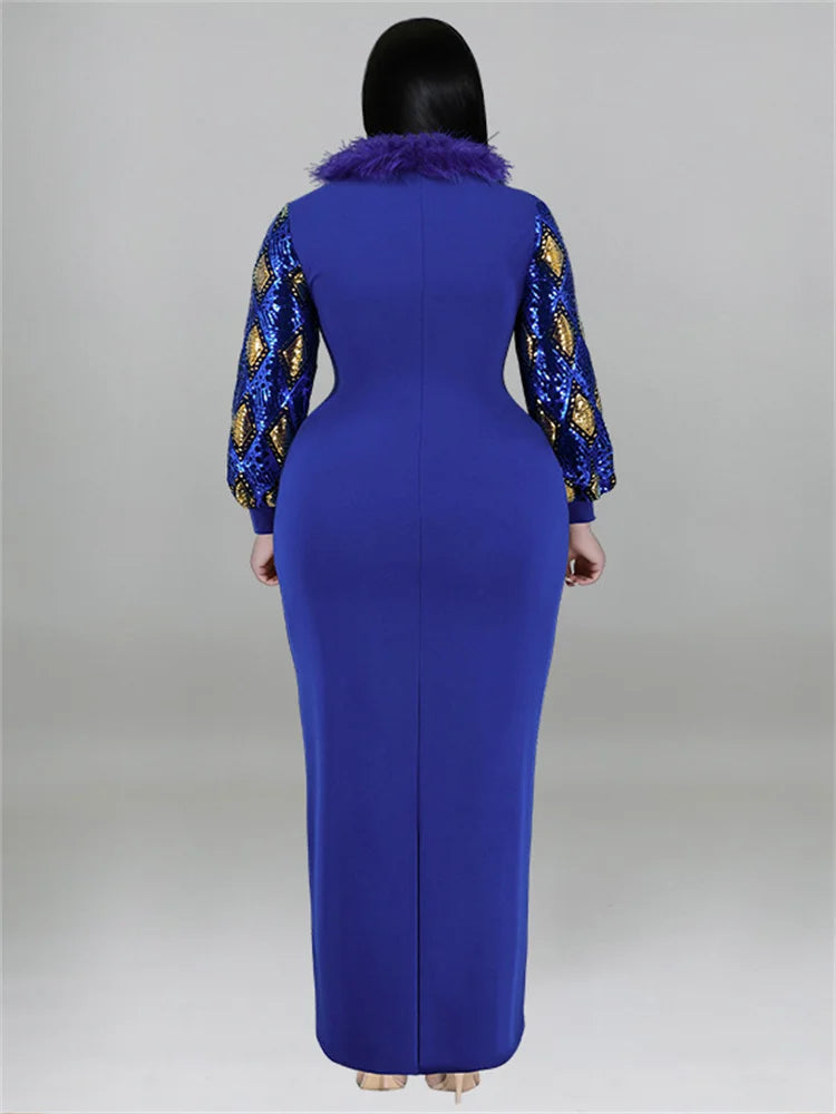 Women's Plus Size Vintage Maxi Dress – Elegant Long Sleeve Streetwear Dress