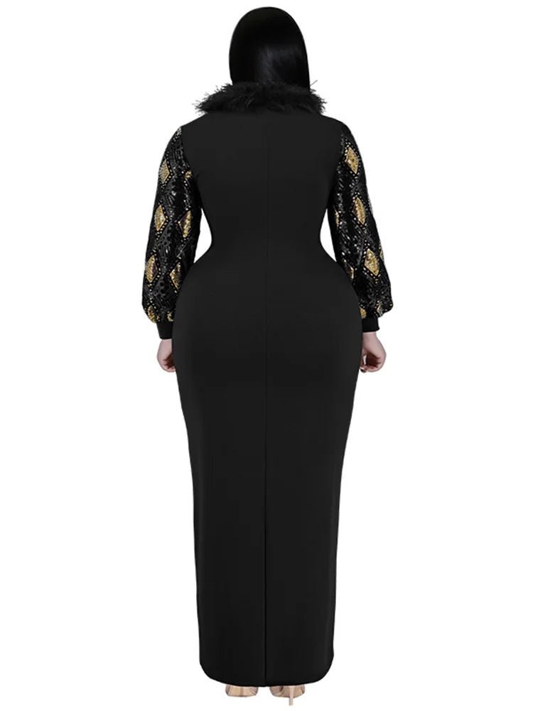 Women's Plus Size Vintage Maxi Dress – Elegant Long Sleeve Streetwear Dress