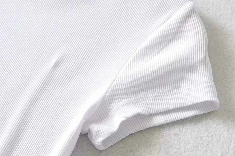 Summer Sexy Women O-neck Short-sleeve T-shirt Solid Color Basic Slim Elastic Skinny Crop Tops