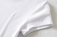 Summer Sexy Women O-neck Short-sleeve T-shirt Solid Color Basic Slim Elastic Skinny Crop Tops