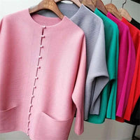 Women's Bat Sleeve Pleated T-Shirt Jacket – Loose Fit Single Breasted Top