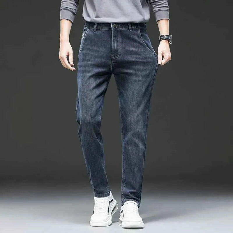Men's Belted Straight Stretch Jeans – Korean Fashion Casual Denim Pants