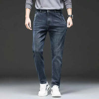 Men's Belted Straight Stretch Jeans – Korean Fashion Casual Denim Pants