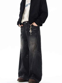 Men's Vintage Black Baggy Jeans – Wide Leg Streetwear Denim Pants