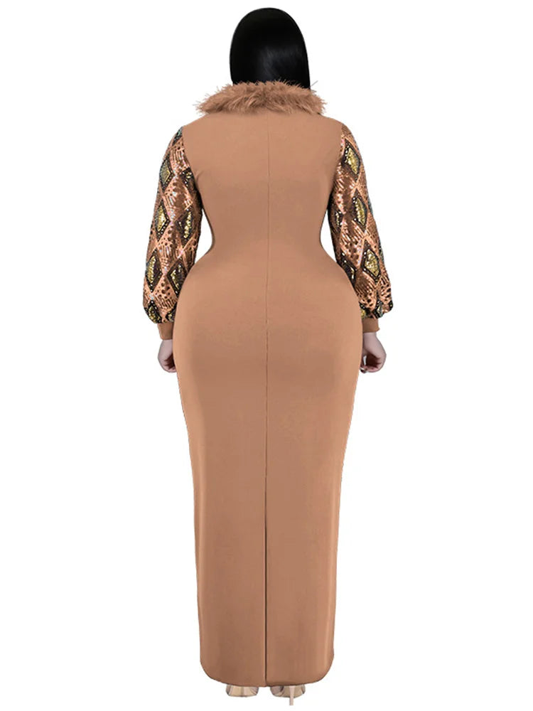 Women's Plus Size Vintage Maxi Dress – Elegant Long Sleeve Streetwear Dress