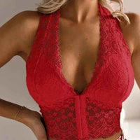 Women's Plus Size Lace Crop Top – Deep V-Neck Embroidery Y2K Summer Top