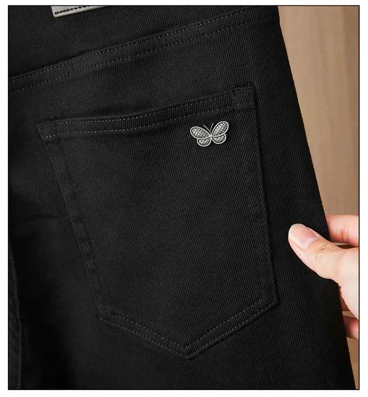 Men's Pure Black Slim Fit Jeans – Light Luxury Stretch Straight Leg Pants 2025