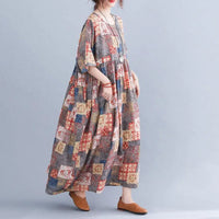 Women's Plus Size Bohemian Maxi Dress – Geometric Pattern Dress with Pockets