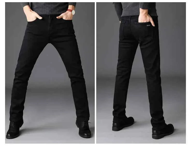 Men's Black Stretch Biker Jeans – Classic Fashion Denim Trousers