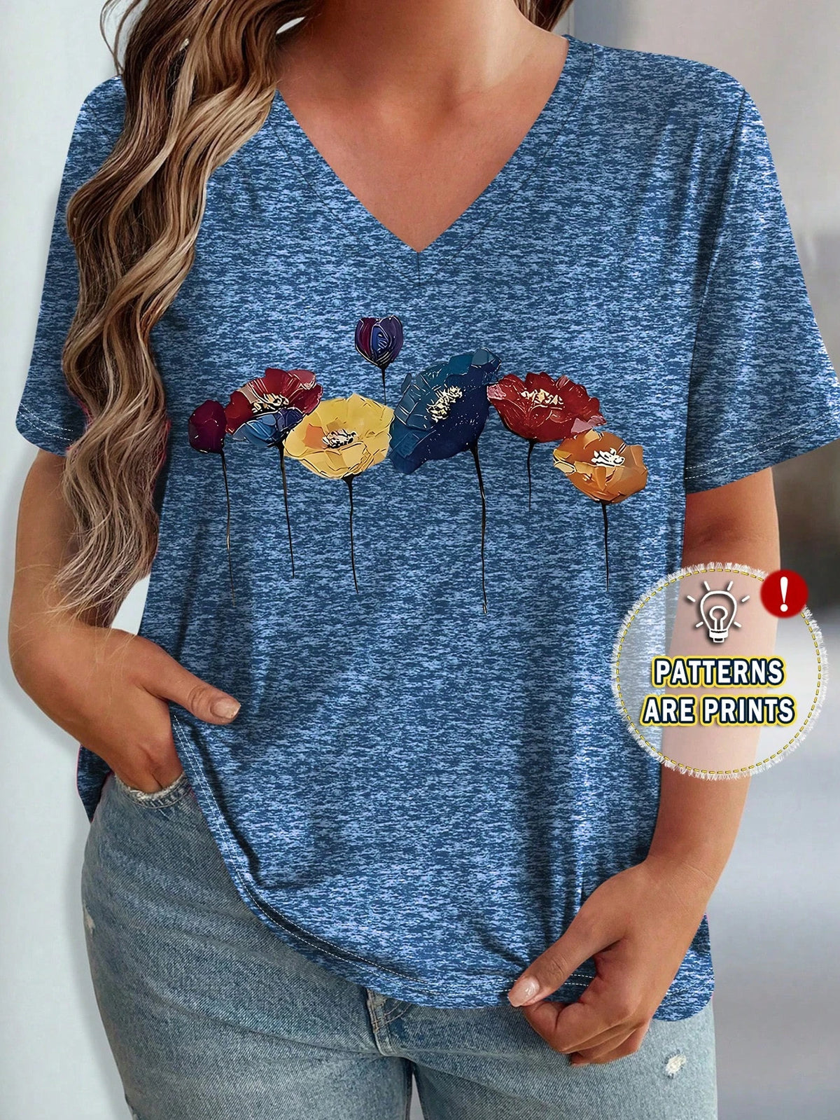 Women's Plus Size Floral T-Shirt – Casual Short Sleeve Summer Pullover Top