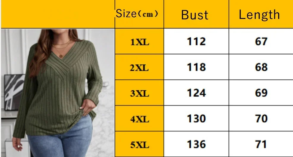 Women's Plus Size V-Neck Sweater – Solid Color Long Sleeve Pullover Top