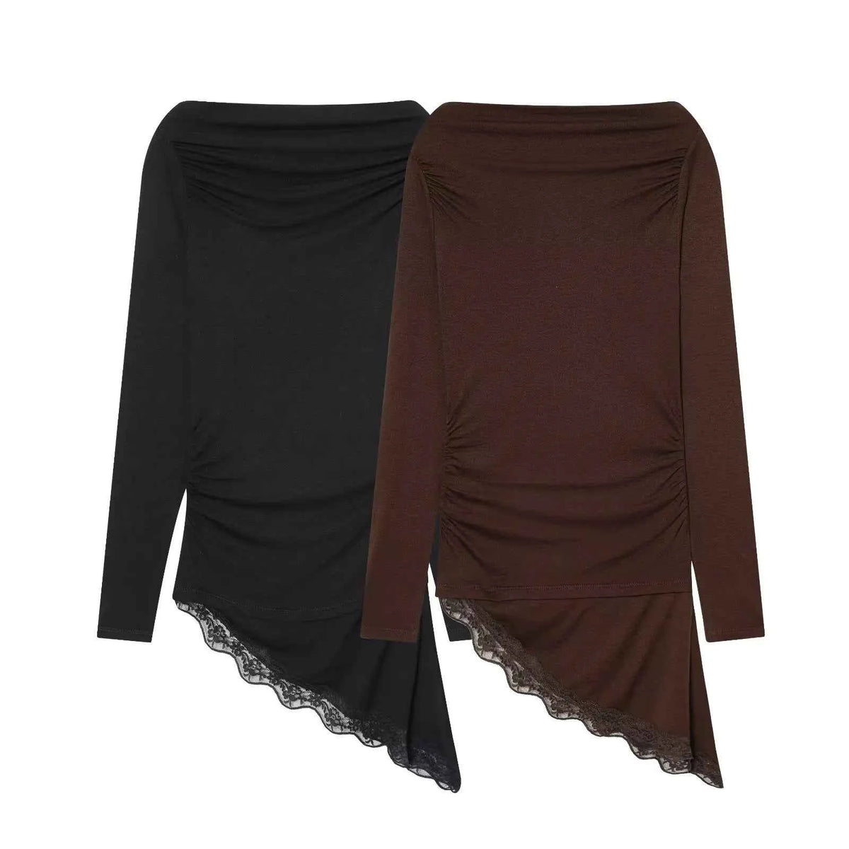 Women's lace hem long sleeve t-shirt – Elegant Casual Top with Feminine Detail