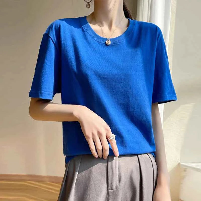 Women's Loose Cotton O-Neck T-Shirt – Casual Summer Short Sleeve Tee