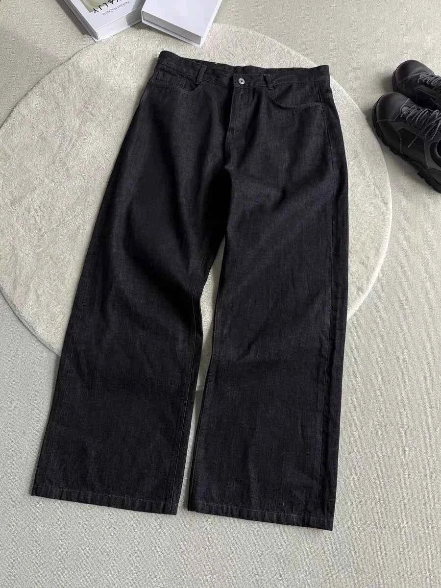 Men's Black Red Selvedge Jeans – Raw Denim Wide Leg Micro Flare Pants